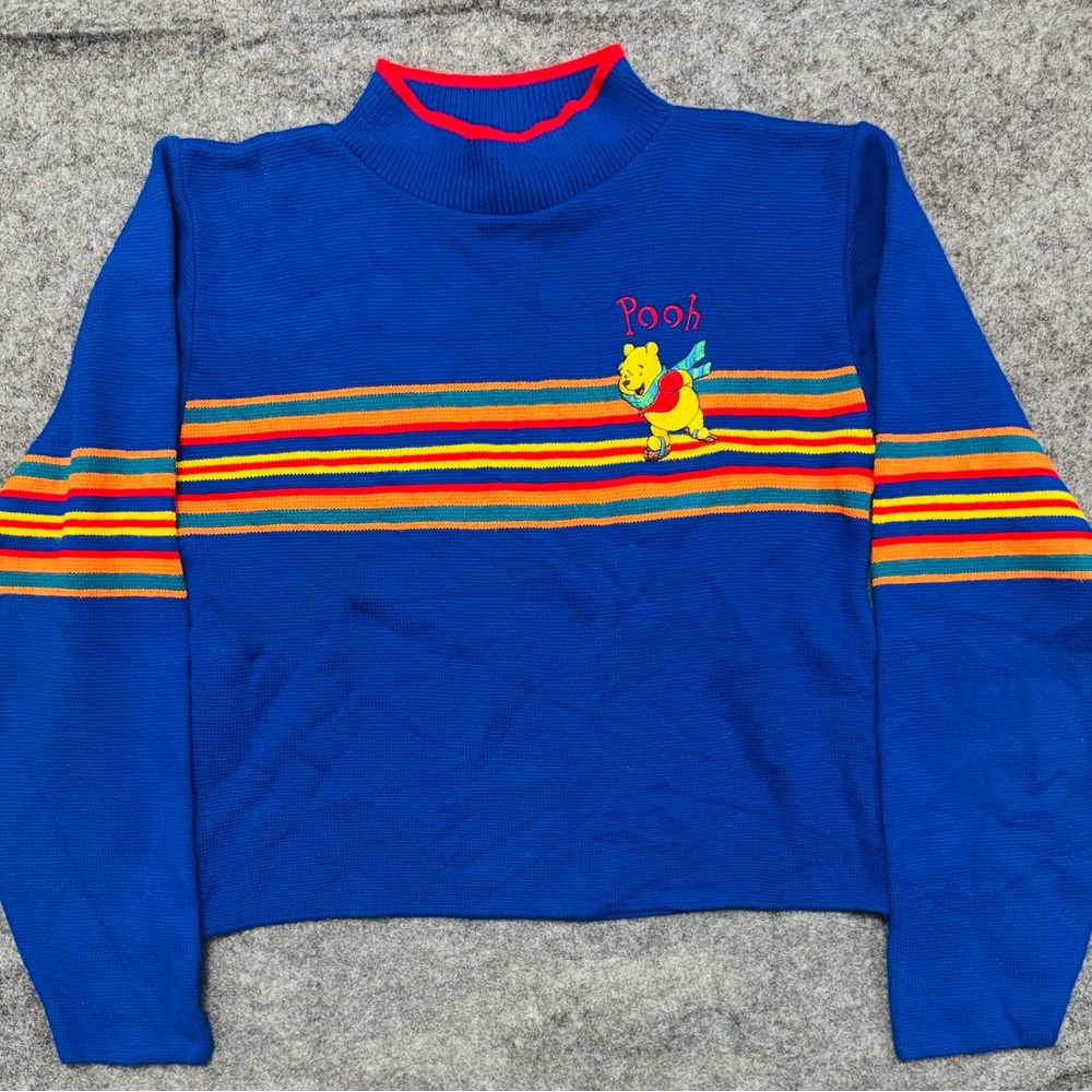 Vintage Winnie the Pooh Blue Sweater with Stripes